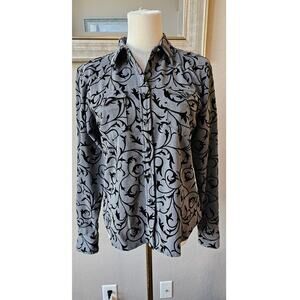 Vintage Villarreal Western Shirt Raise Velvet Textured Design Women Size XS Grey